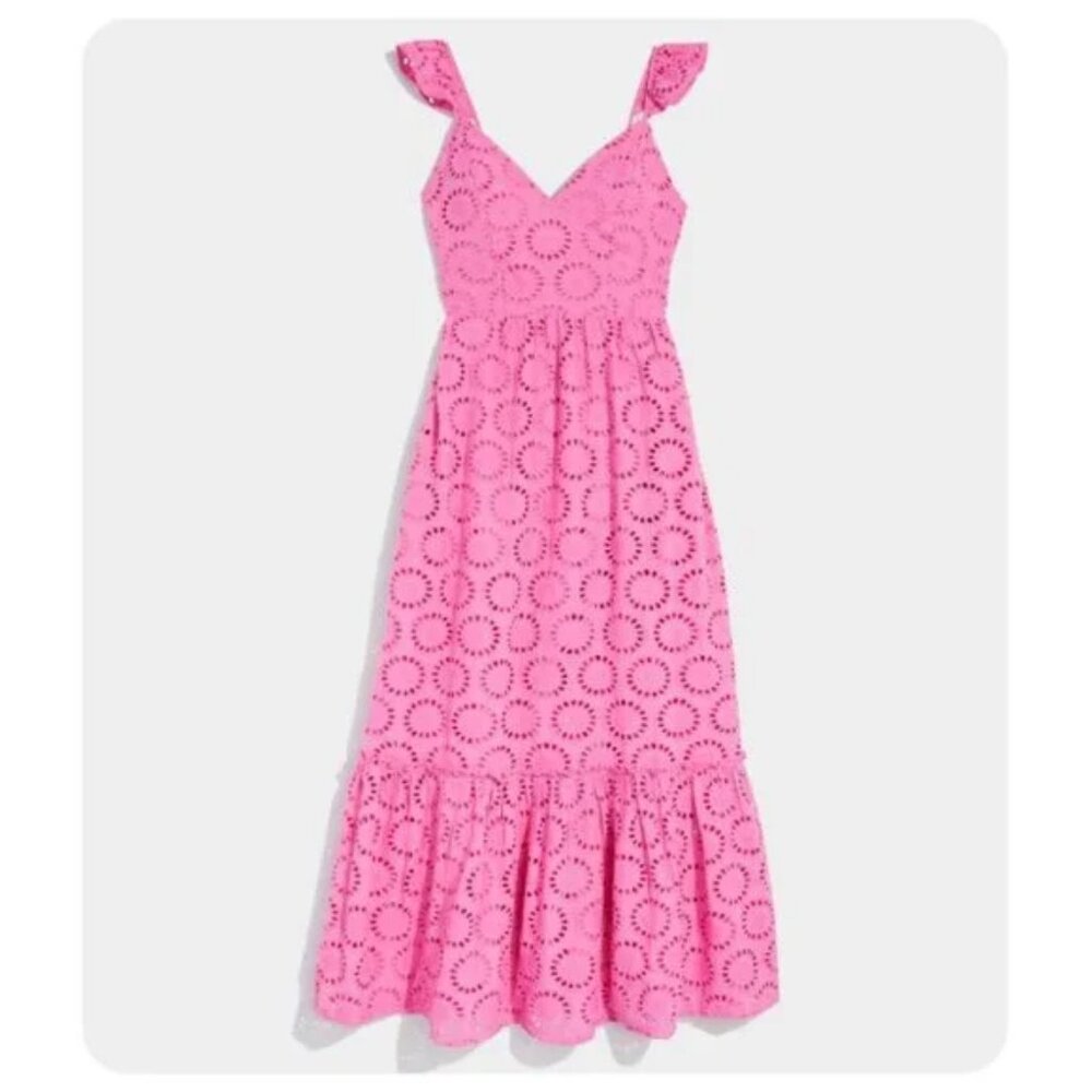 Vineyard Vines Paradise Punch Pink Floral Eyelet Maxi Dress sz M